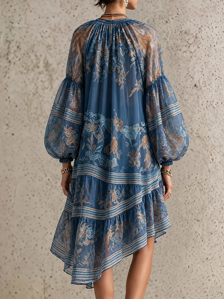 Vintage Printed High-Low Mini Dress