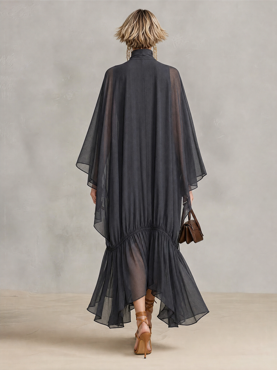 Sheer Chiffon Cape Maxi Dress
