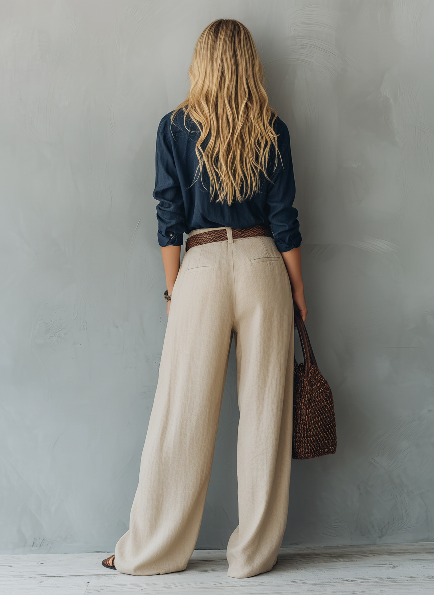 Conjunto de Camisola e Calças em Algodão e Linho