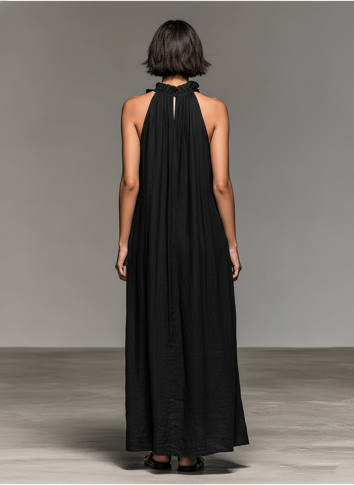 Linnen mouwloze maxi-jurk met ruches
