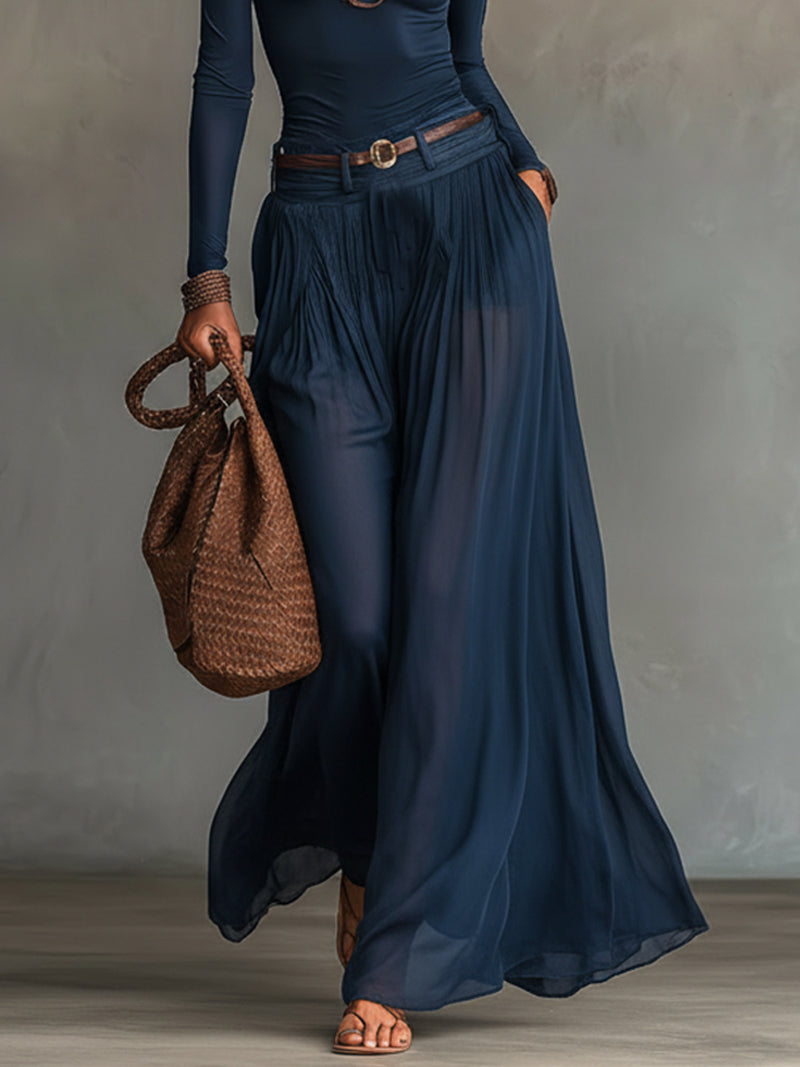 Ensemble jupe en chiffon bleu marine à une épaule