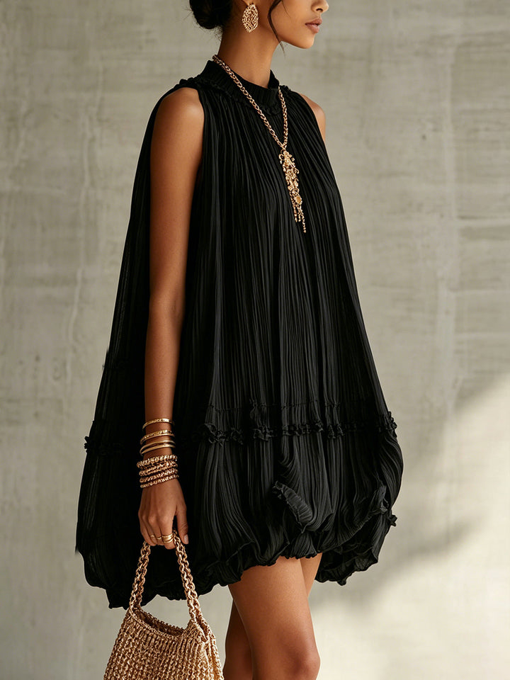 Halter-Neck Mini-Kleid aus Chiffon mit Rüschen und Bubble-Saum