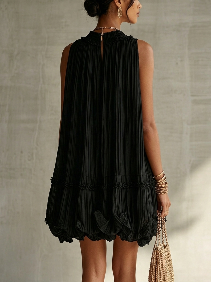 Halter-Neck Mini-Kleid aus Chiffon mit Rüschen und Bubble-Saum