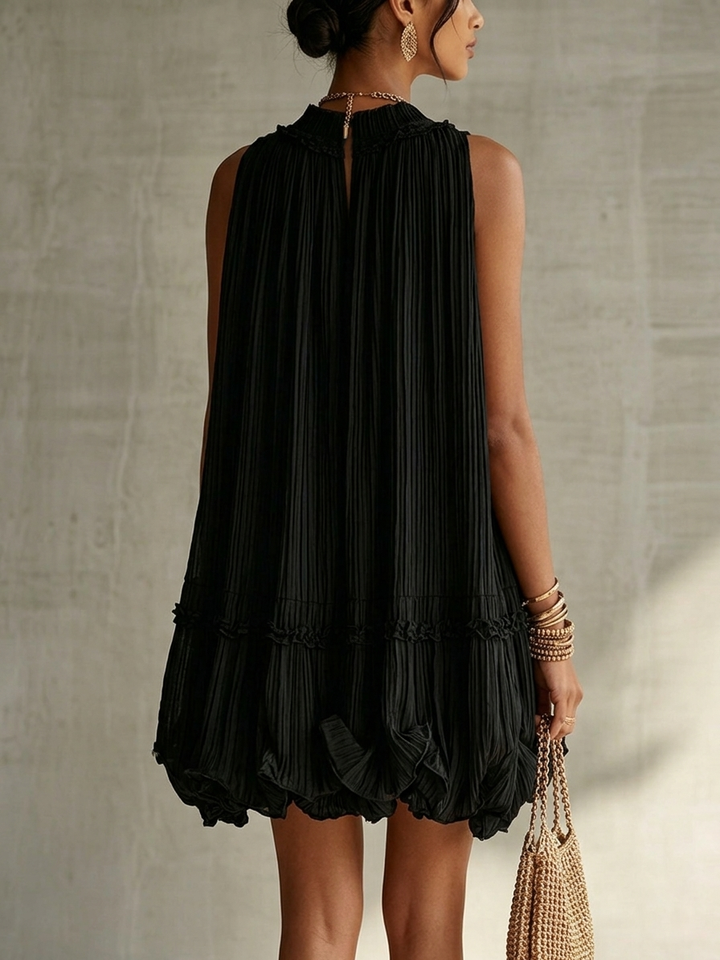 Halter-Neck Mini-Kleid aus Chiffon mit Rüschen und Bubble-Saum
