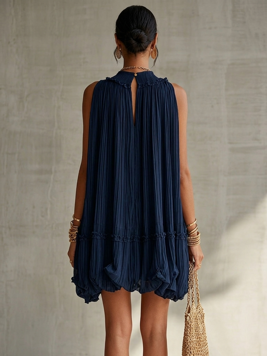 Halter-Neck Mini-Kleid aus Chiffon mit Rüschen und Bubble-Saum