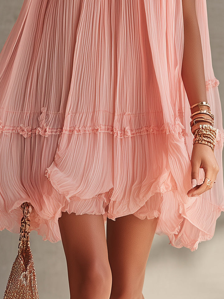 Halter-Neck Mini-Kleid aus Chiffon mit Rüschen und Bubble-Saum
