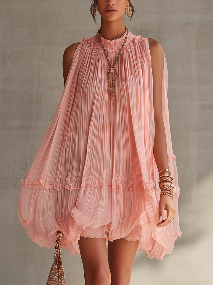 Halter-Neck Mini-Kleid aus Chiffon mit Rüschen und Bubble-Saum