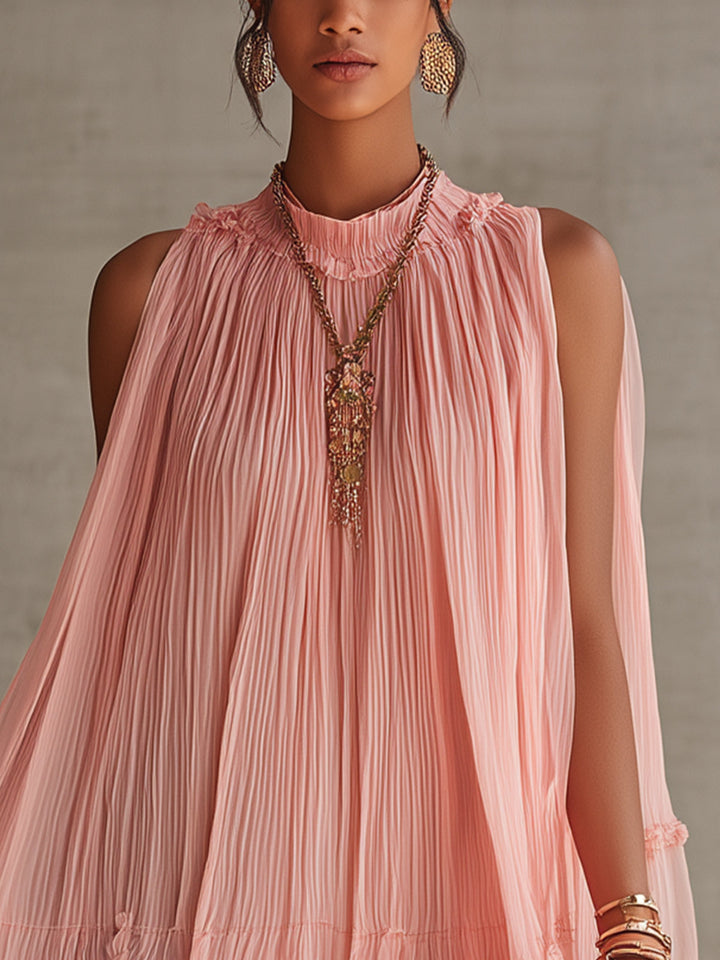 Halter-Neck Mini-Kleid aus Chiffon mit Rüschen und Bubble-Saum