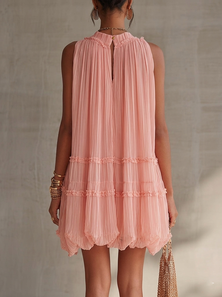 Halter-Neck Mini-Kleid aus Chiffon mit Rüschen und Bubble-Saum