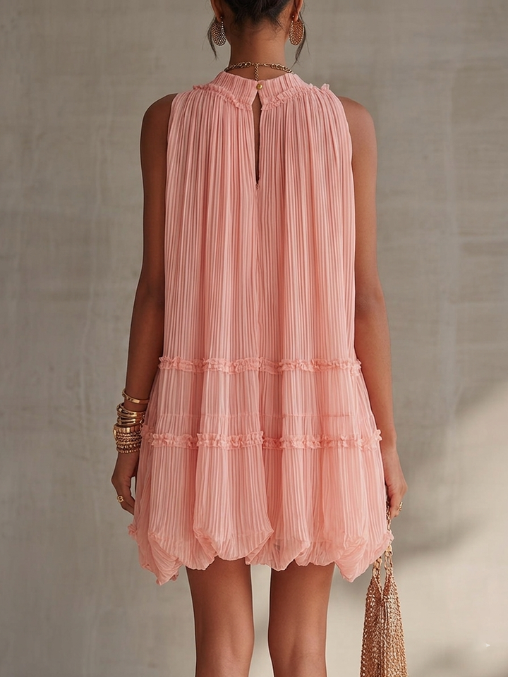 Halter-Neck Mini-Kleid aus Chiffon mit Rüschen und Bubble-Saum