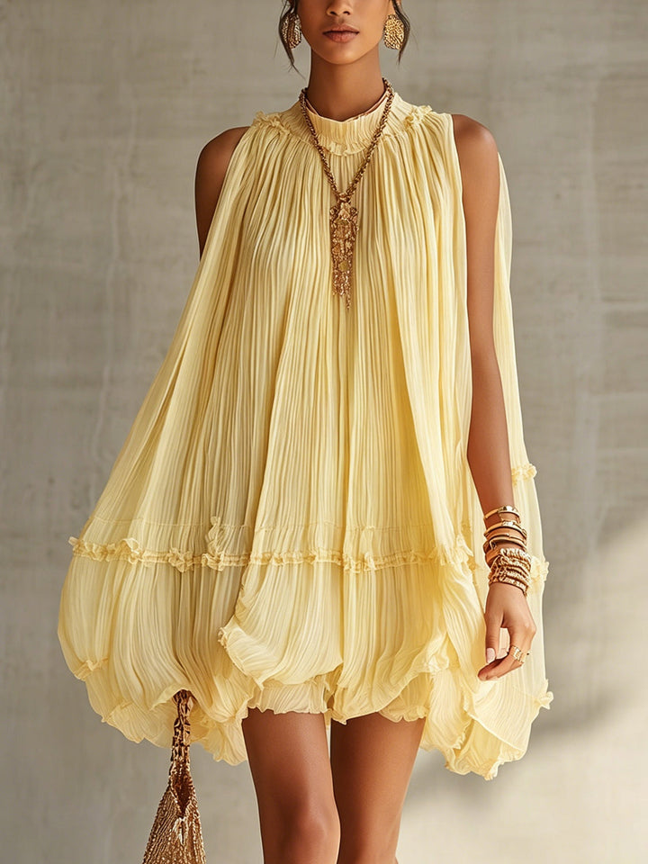 Halter-Neck Mini-Kleid aus Chiffon mit Rüschen und Bubble-Saum