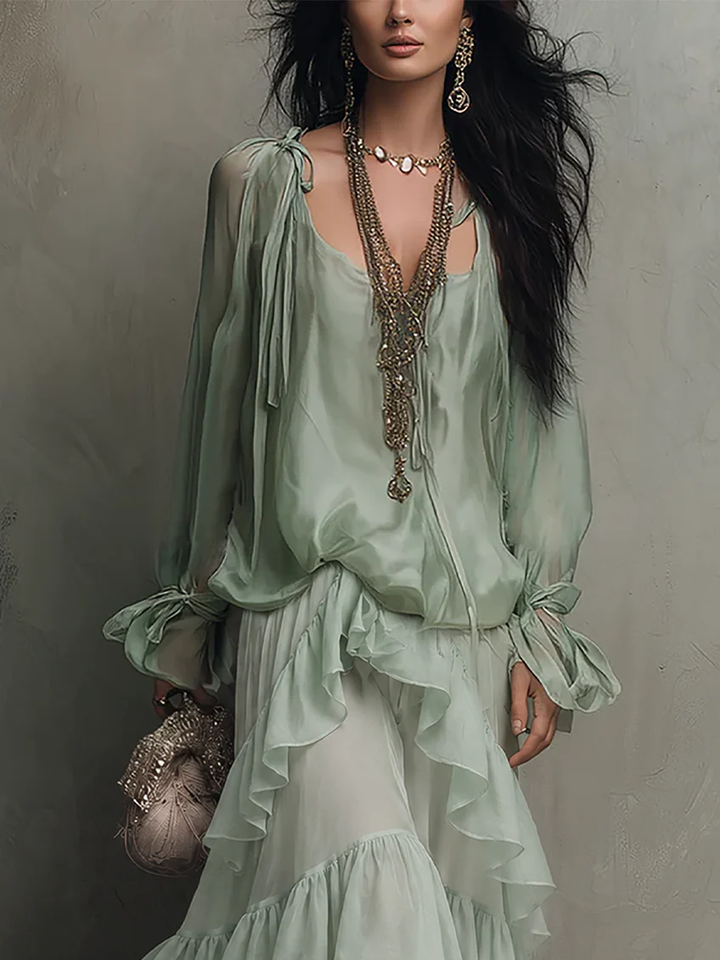 Ruffled Chiffon Layered Skirt Set