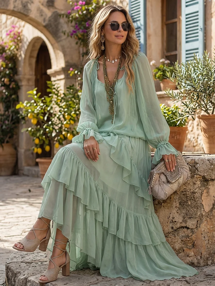 Ruffled Chiffon Layered Skirt Set