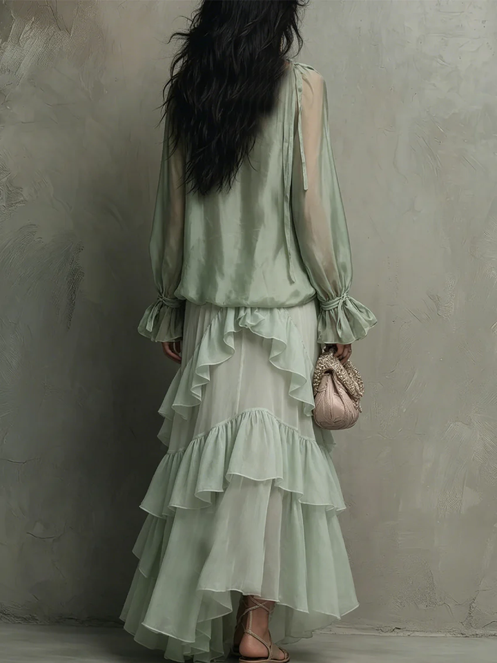 Ruffled Chiffon Layered Skirt Set