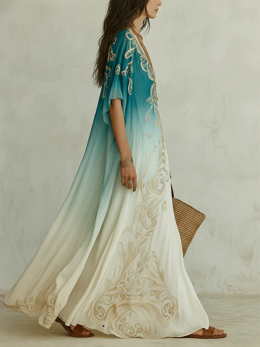 Abito lungo Kaftan Aqua Ombré
