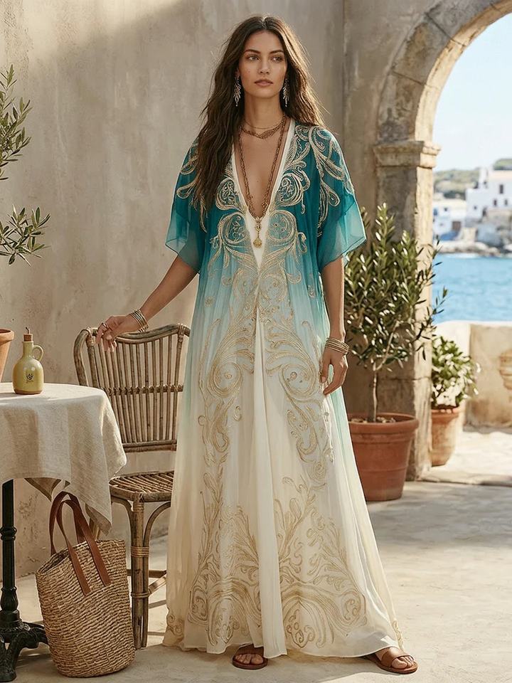 Abito lungo Kaftan Aqua Ombré