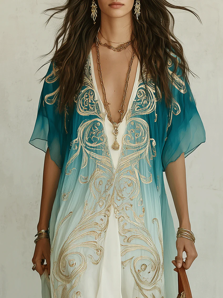 Abito lungo Kaftan Aqua Ombré