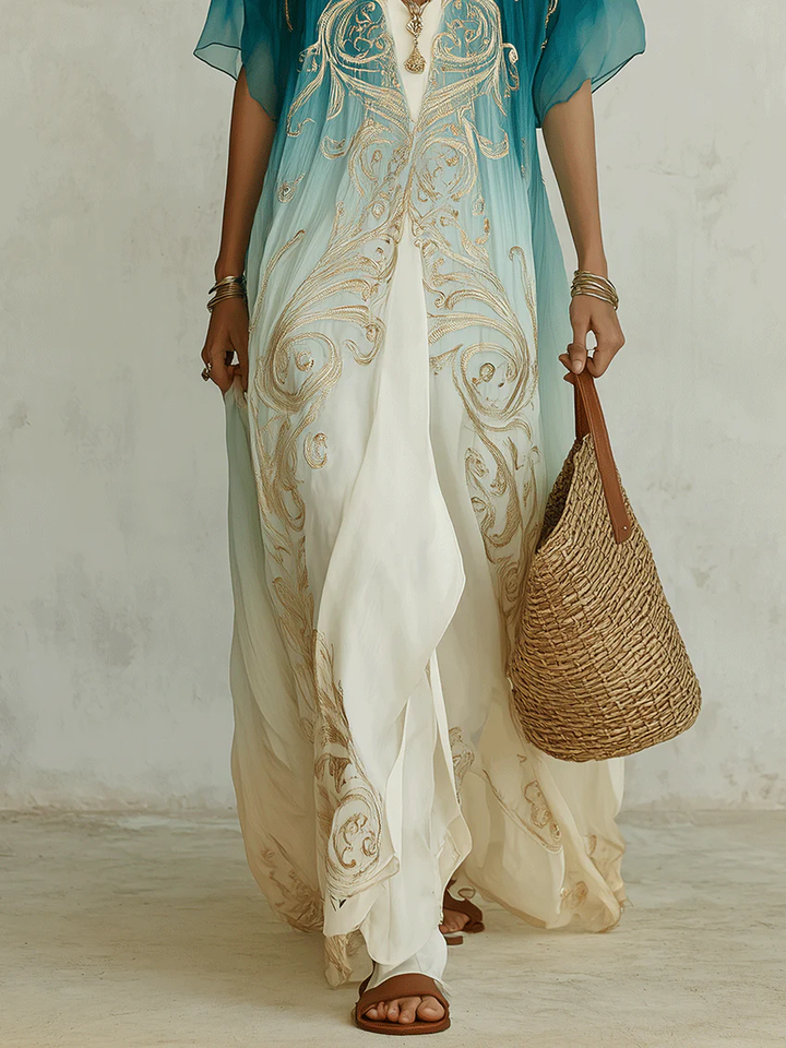Abito lungo Kaftan Aqua Ombré