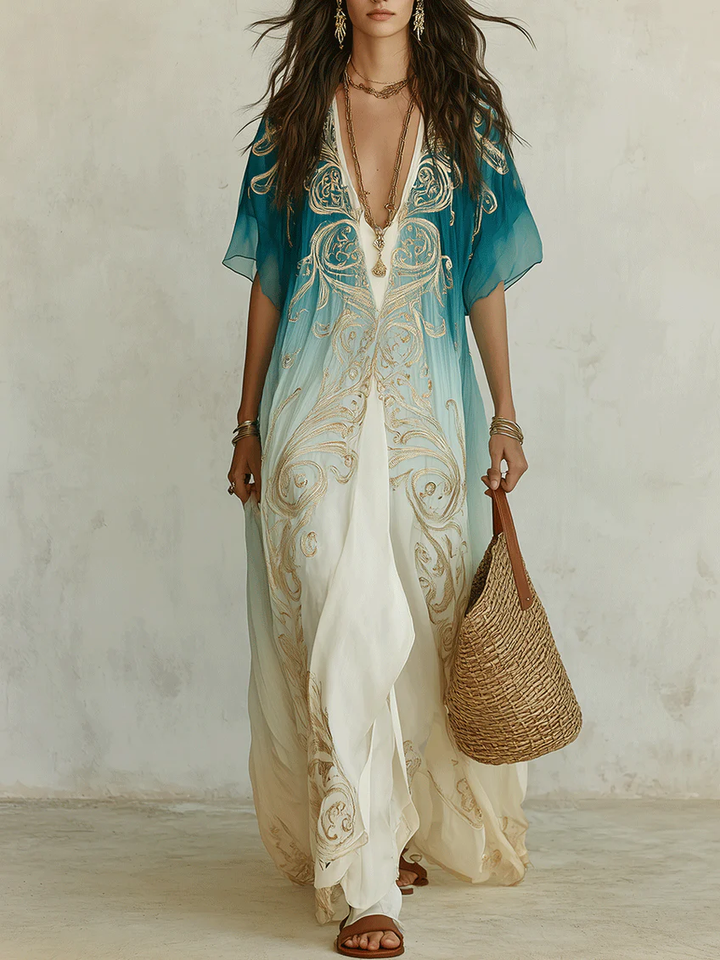 Abito lungo Kaftan Aqua Ombré