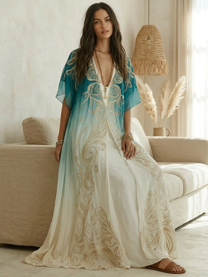 Abito lungo Kaftan Aqua Ombré