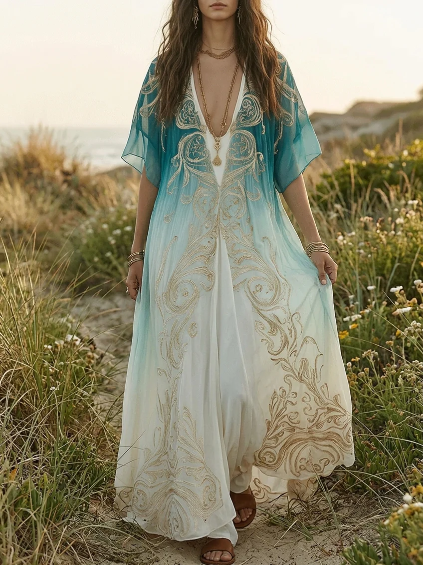 Abito lungo Kaftan Aqua Ombré