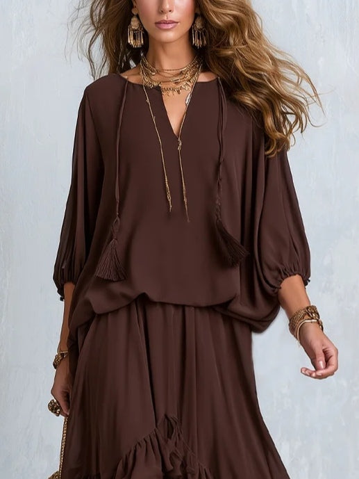 Completo con gonna in chiffon a balze bohemien