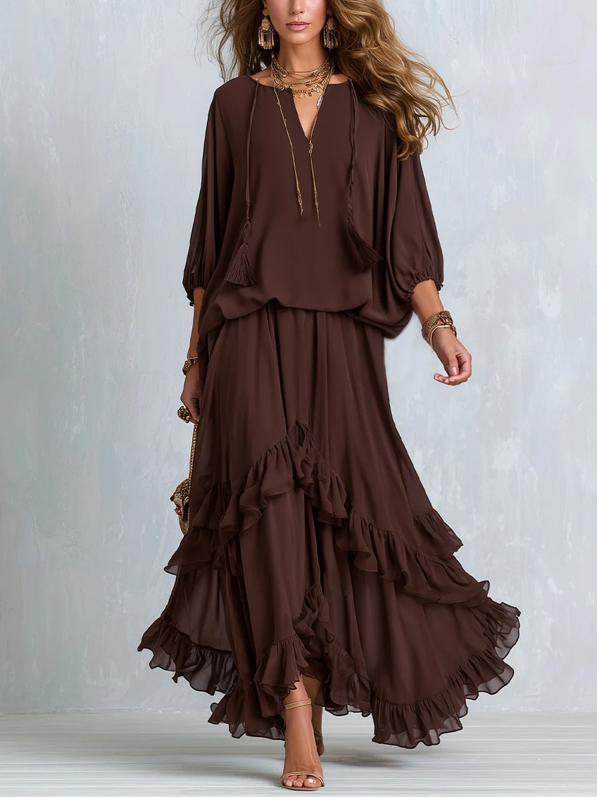 Completo con gonna in chiffon a balze bohemien