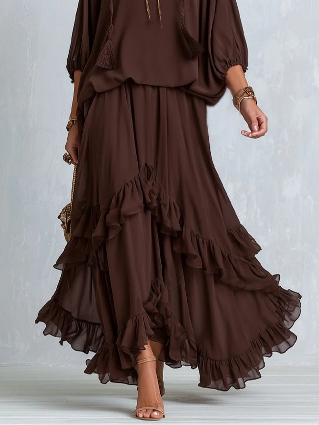 Completo con gonna in chiffon a balze bohemien
