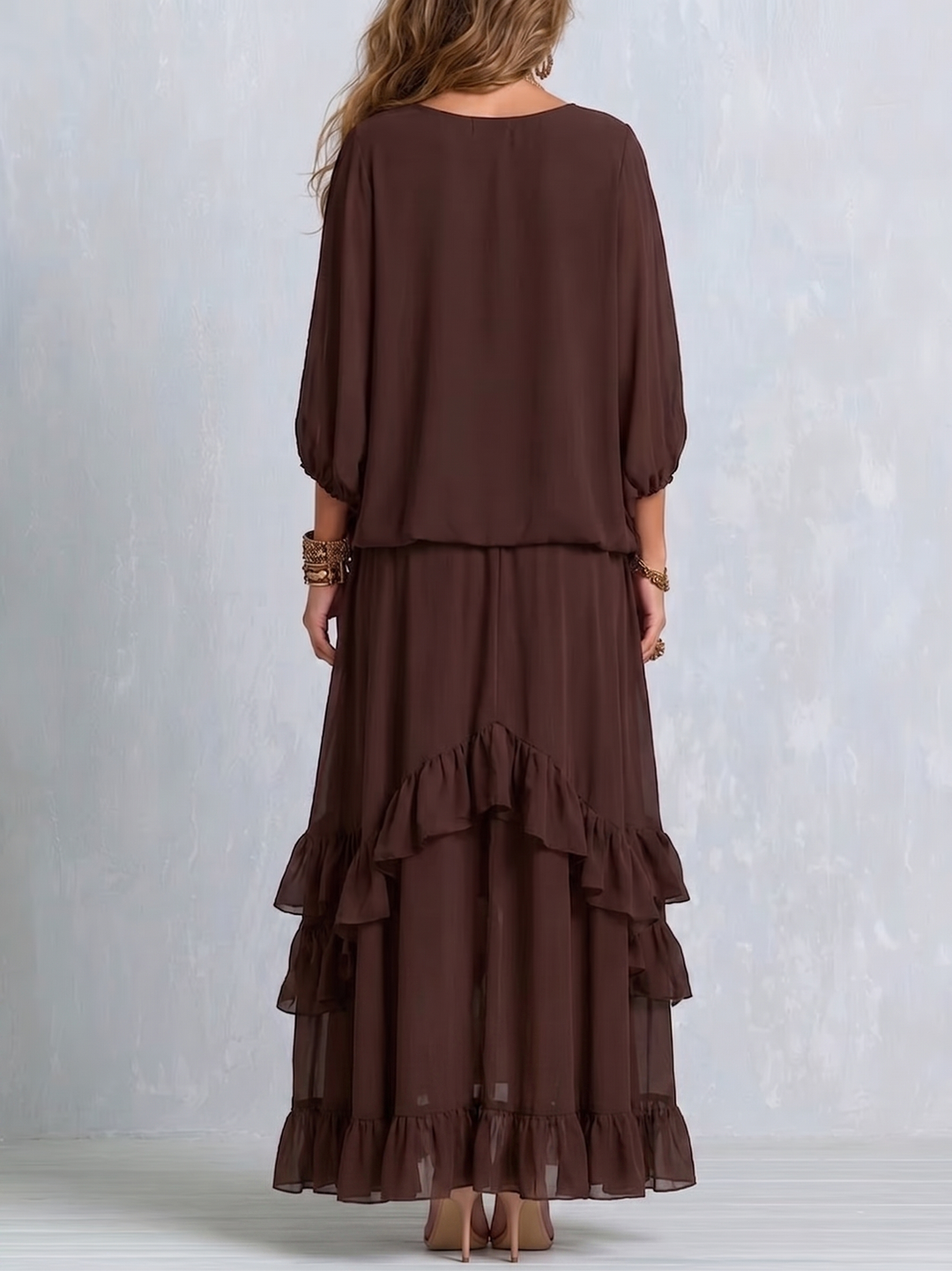 Completo con gonna in chiffon a balze bohemien