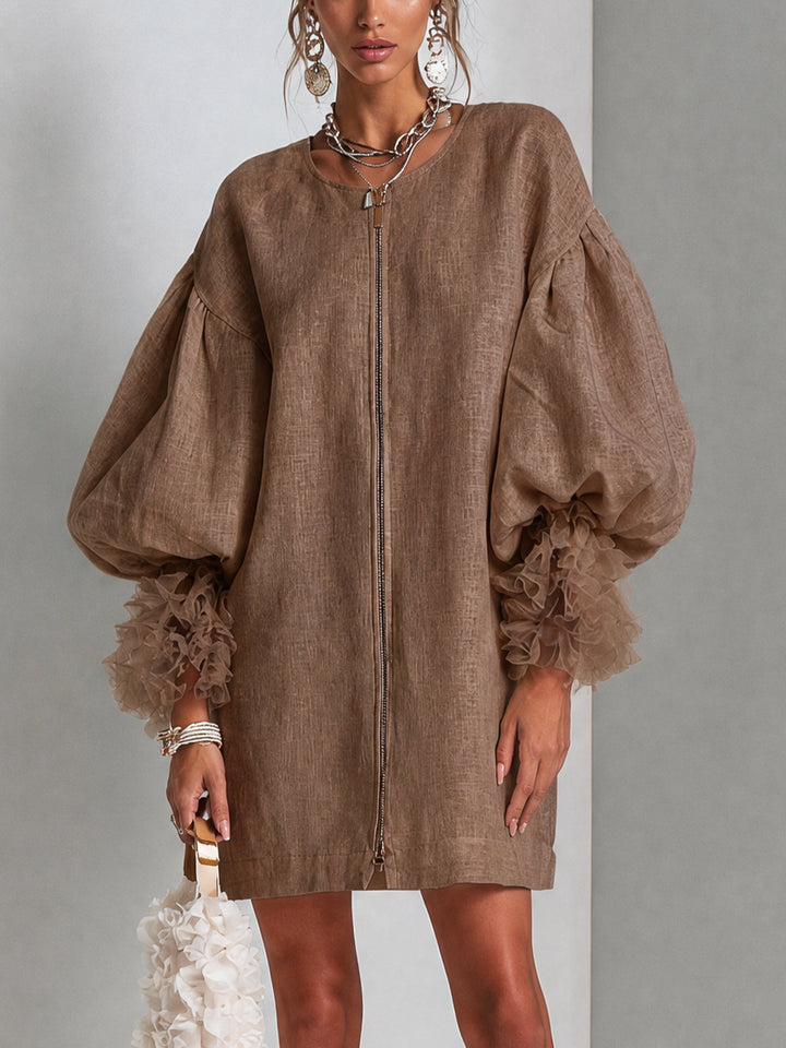 Zip Front Balloon Mini Dress