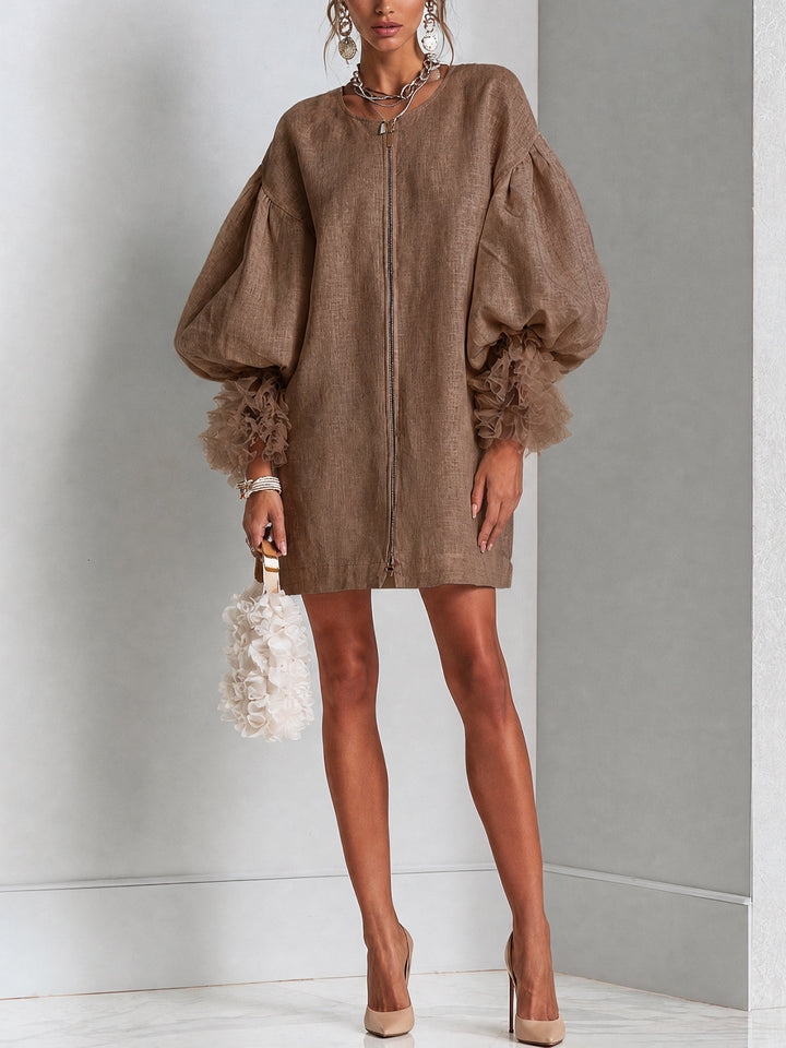 Zip Front Balloon Mini Dress