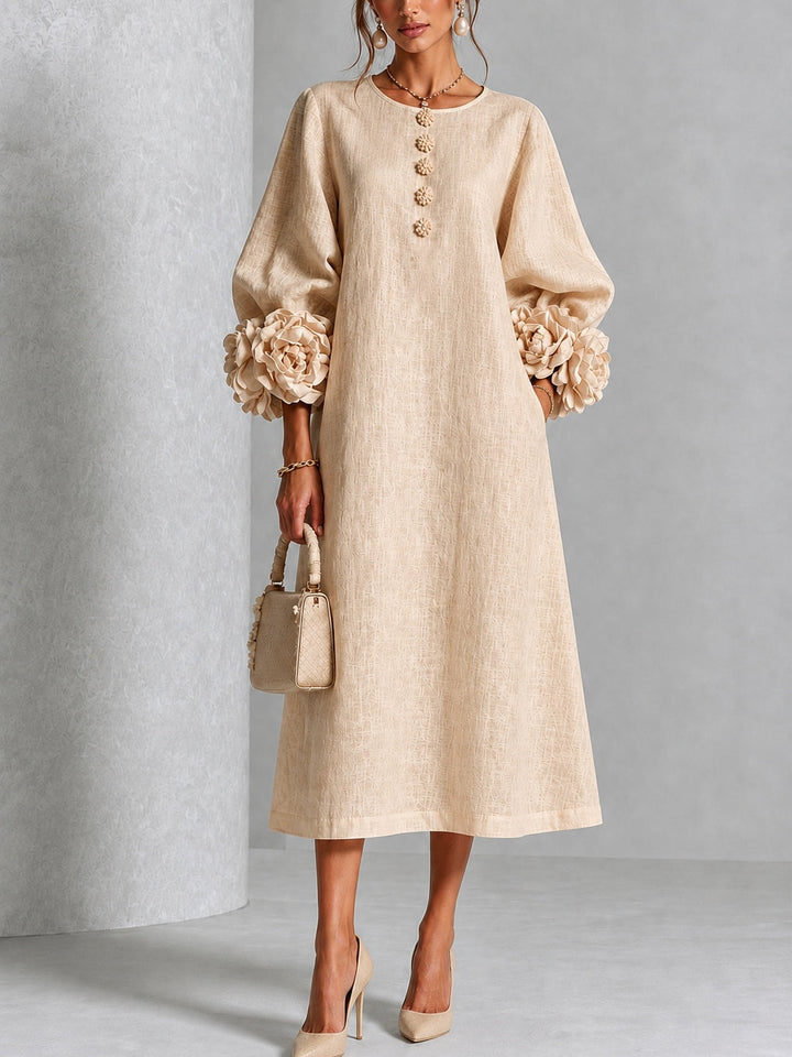 Robe midi fleurie à poignets boutonnés