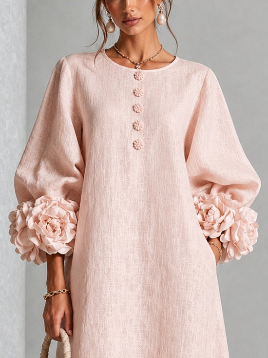 Robe midi fleurie à poignets boutonnés