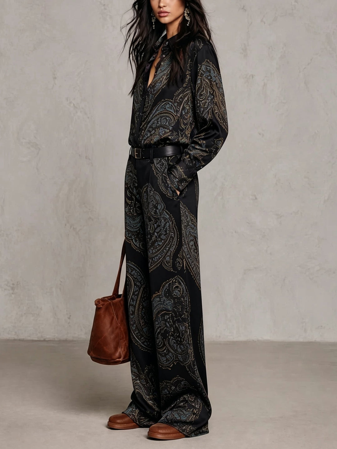Paisley Belted Wide-Leg Set