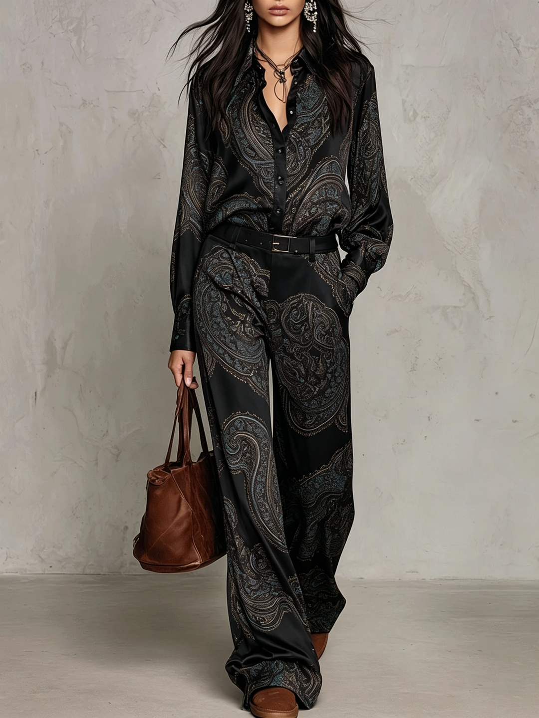 Paisley Belted Wide-Leg Set