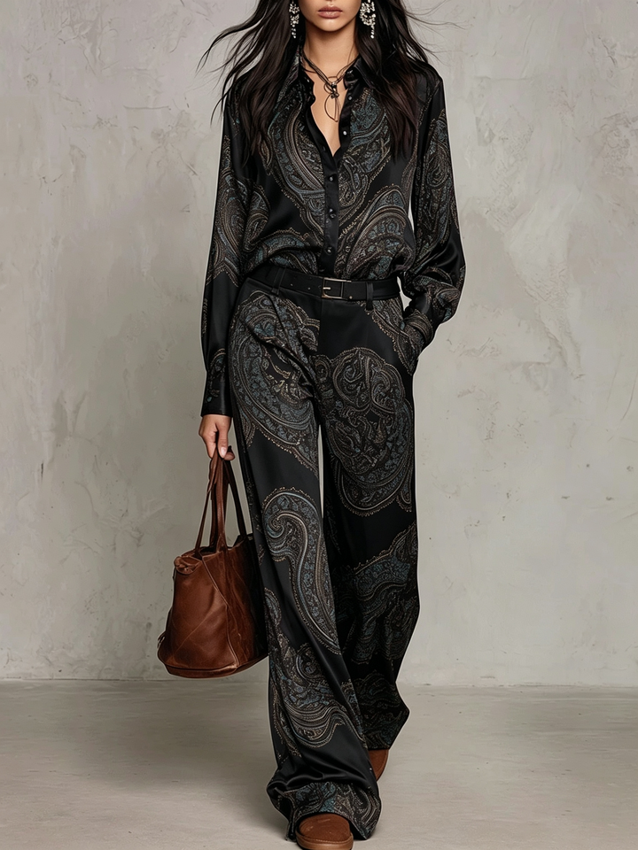 Paisley Belted Wide-Leg Set