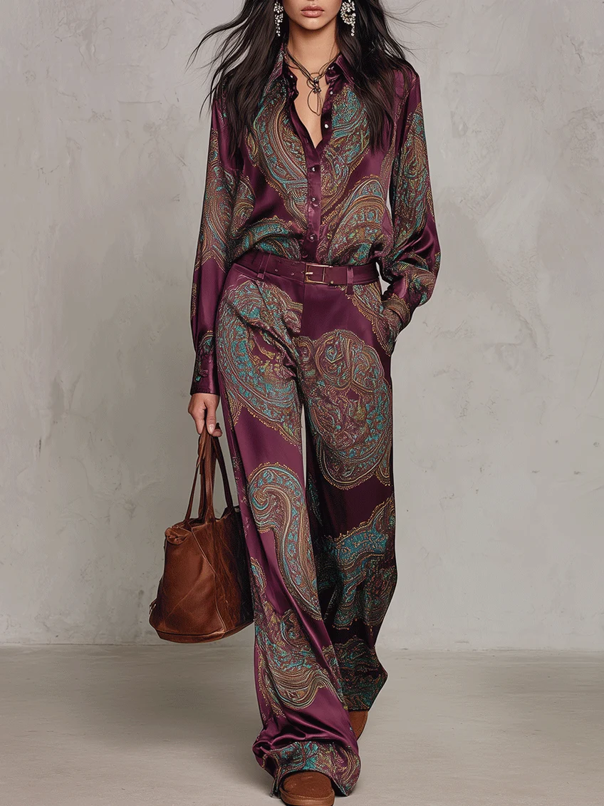 Paisley Belted Wide-Leg Set