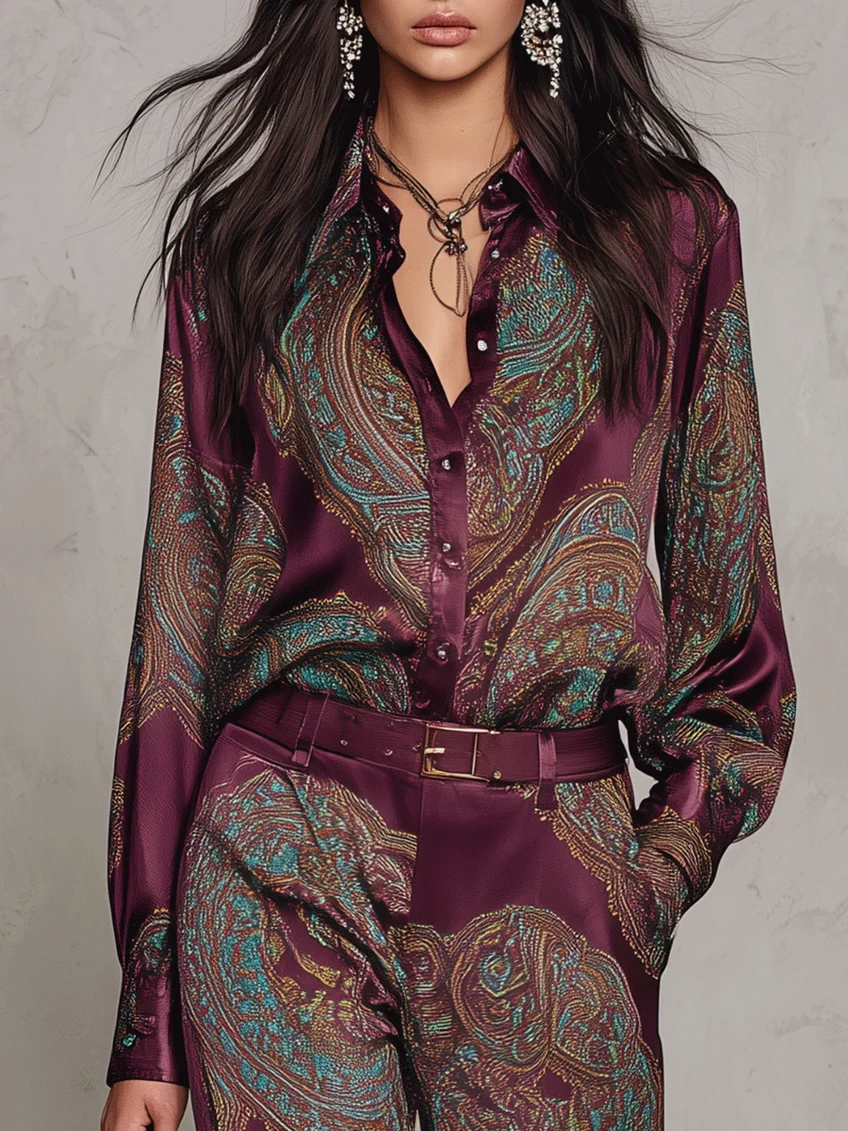 Paisley Belted Wide-Leg Set