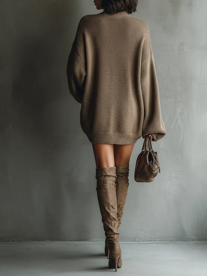 Caramel Brown Vintage Style Knit Mini Dress