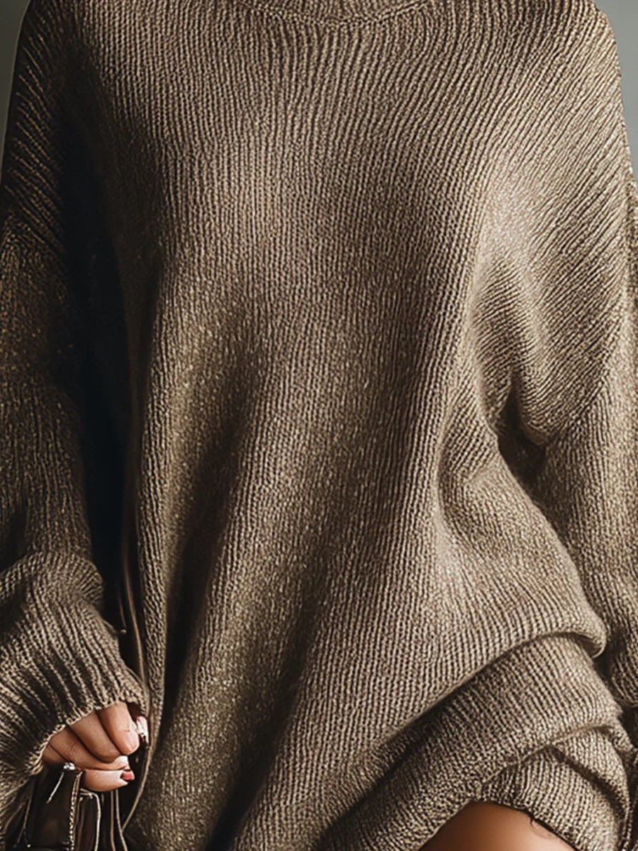 Caramel Brown Vintage Style Knit Mini Dress