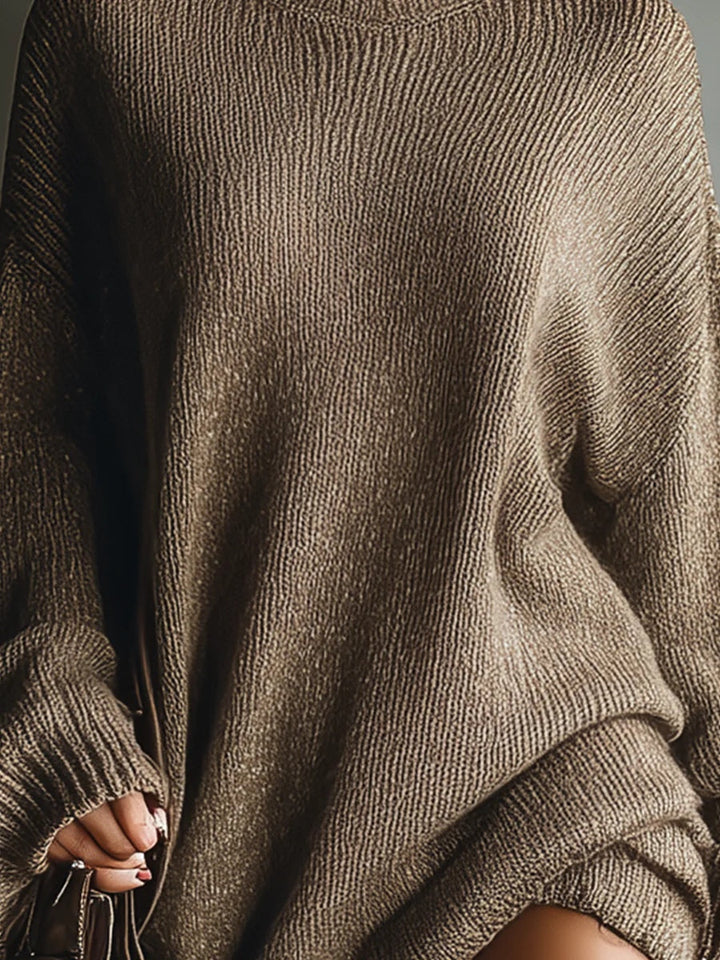 Caramel Brown Vintage Style Knit Mini Dress