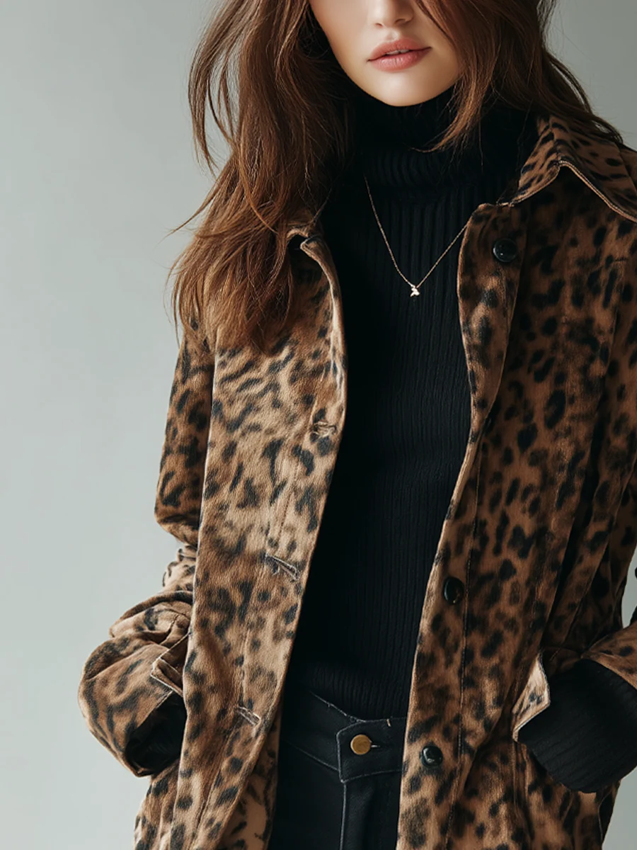 Vintage Brown Leopard Print Eco-Suede Jacket