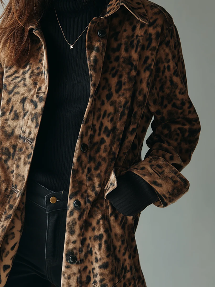Vintage Brown Leopard Print Eco-Suede Jacket