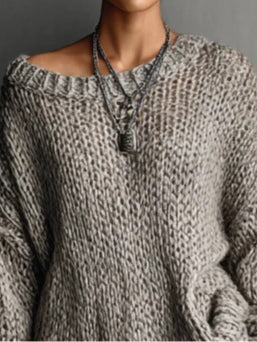 Light Grey Minimalist Loose Knit Mini Dress