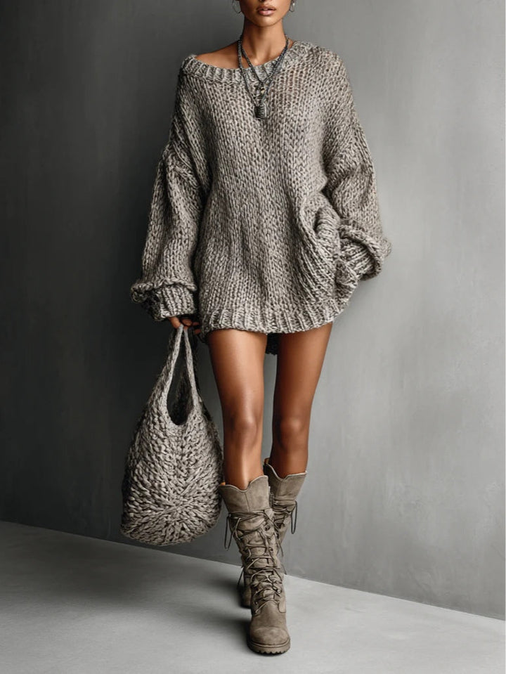Light Grey Minimalist Loose Knit Mini Dress