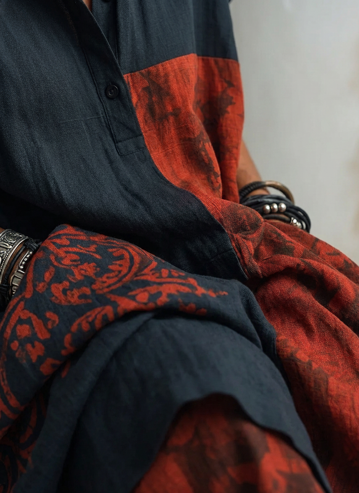 Henley print bomuld-linned maxikjole