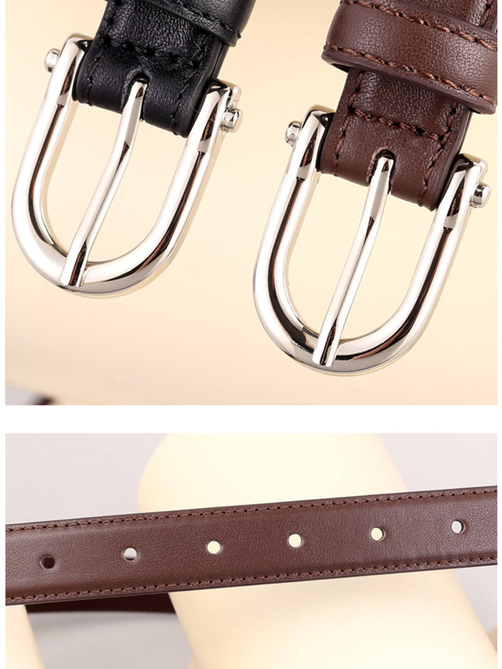 Dámský hnědý klasický opasek z umělé kůže se zlatou přezkou