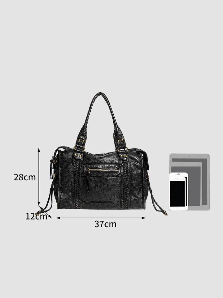Women's Fashionable Distressed Multi-pocket Leather Handbag