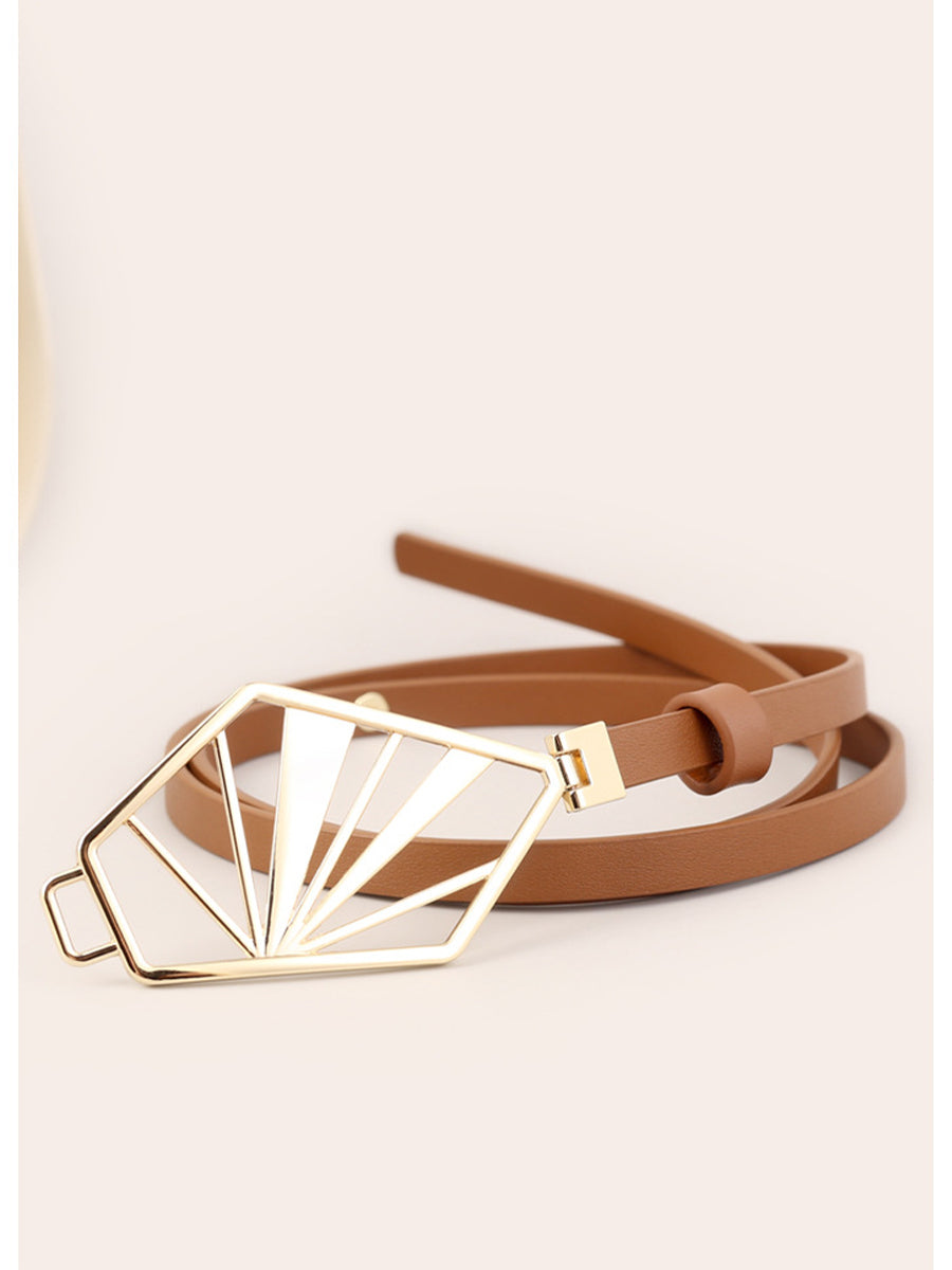 Women's Neutral - Brown Minimalist Leather Geometric Belt
