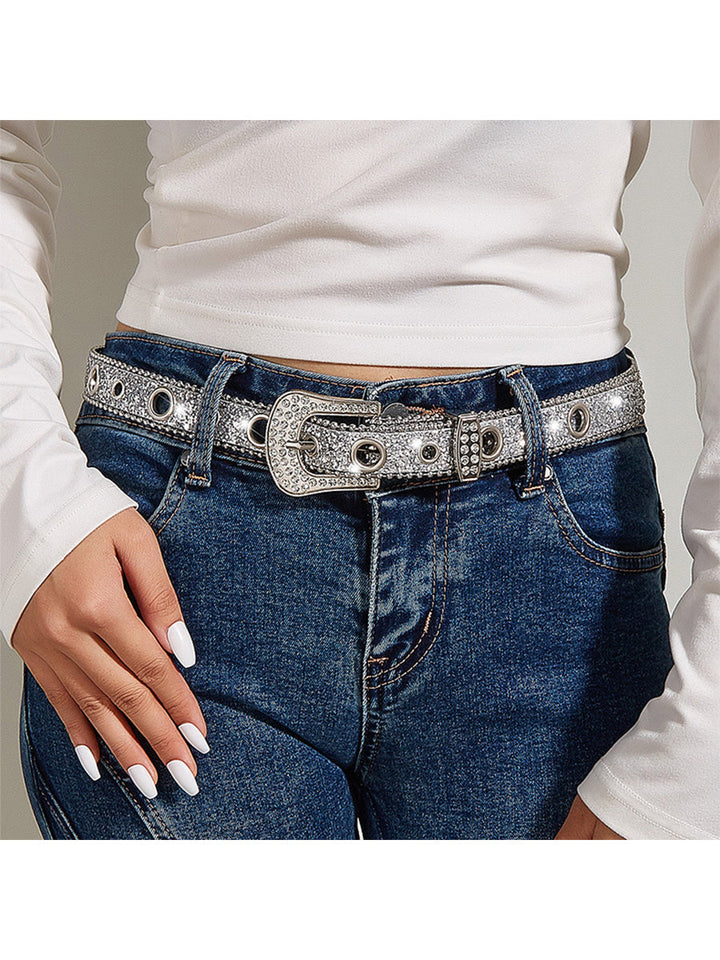 Women's Glamorous Rhinestone - Embellished Buckle Belt